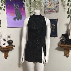 Black Glitter Halter Mini Dress